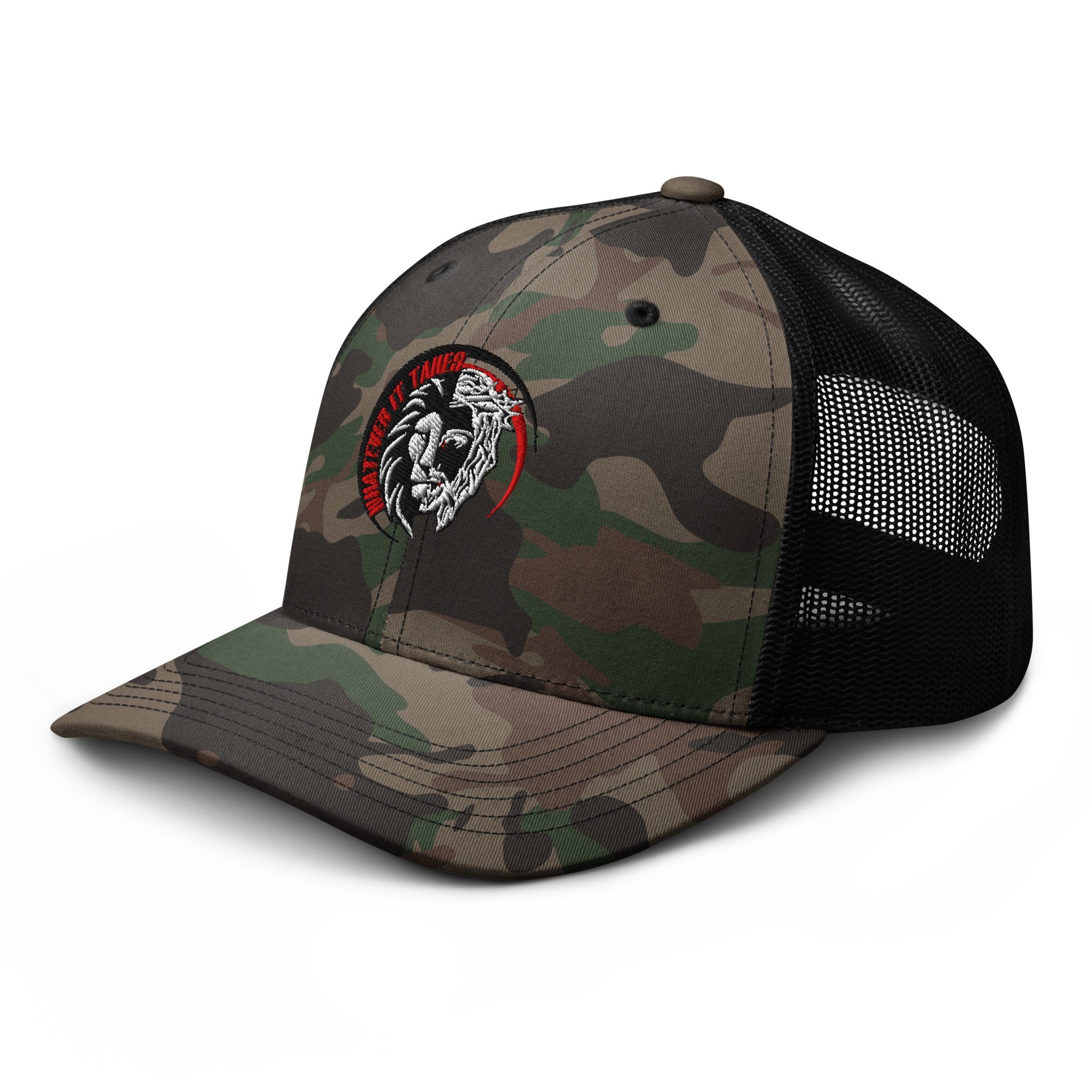 Camouflage - Whatever It Takes - Red Script trucker hat
