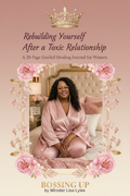 Journal cover featuring a woman in pink satin robe with champagne gold crown design